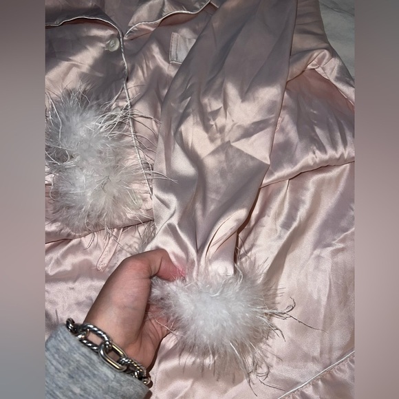 Light Pink Feather Satin Pajama short set - Picture 2 of 5